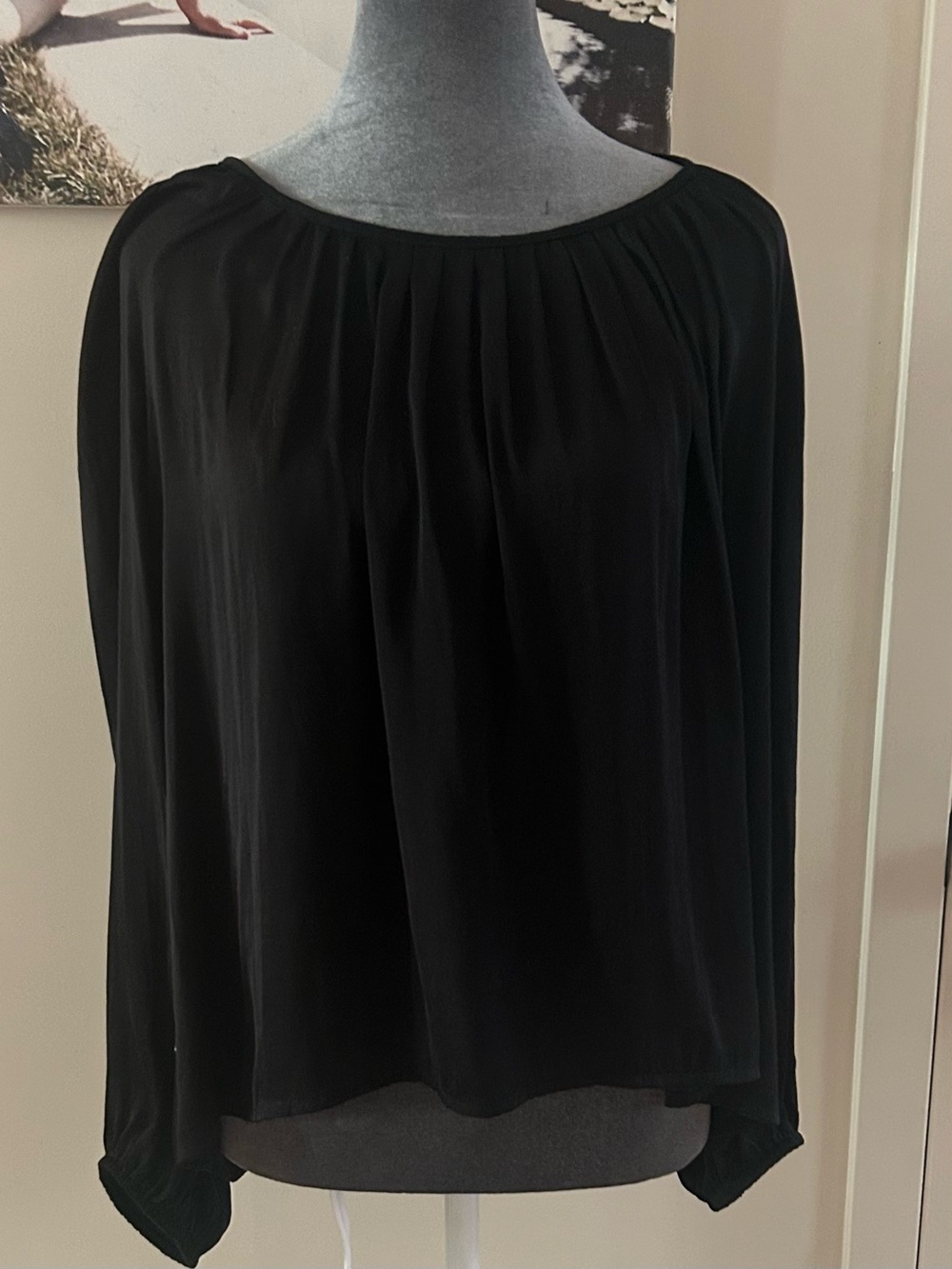 a new day Black Pleated Long-Sleeve Blouse